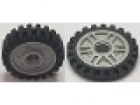 Wheel 18mm D. x 8mm with Fake Bolts and Deep Spokes with Inner Ring with Black Tire 24mm D. x 7mm Matching Tread - Band Around Center of Tread (13971 / 61254b)