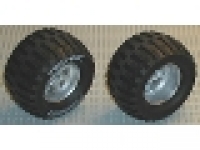 Lego Mega Rad mit Chrom Felge Wheel 62mm D. x 46mm Technic Racing Large, with Black Tire Technic Power Puller with 'TECHNIC POWER' White Pattern (22969 / 32298pb01)
