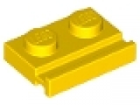Platte 1 x 2 mit Führungschiene gelb 32028