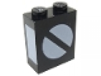 Brick 1 x 2 x 2 with Inside Axle Holder with Train Switch White Pattern, schwarz