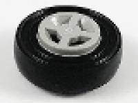 Wheel 8mm D. x 6mm with Black Tire 14mm D. x 4mm Smooth Small Single (4624 / 3139), altes hellgrau