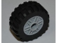 Wheel 18mm D. x 14mm with Pin Hole, Fake Bolts and Shallow Spokes with Black Tire 30.4 x 14 Offset Tread - Band Around Center of Tread (55981 / 92402) neues hellgrau