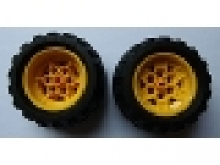 Wheel 43.2mm D. x 26mm Technic Racing Small, 6 Pin Holes with Black Tire 68.7 x 34 R (56908 / 61480) gelb