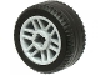 Wheel 14mm D. x 9.9mm with Center Groove, Fake Bolts and 6 Spokes with Black Tire 21 X 9.9 (11208 / 11209), neues hellgrau