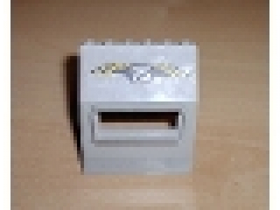 Panel 3 x 6 x 6 Sloped with Window with '75' and Yellow Stripes Pattern (Sticker) - Set 6575, altes hellgrau