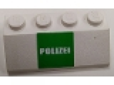 2 x 4 Schrägstein 3037pb057 weiß  ( POLIZEI )
