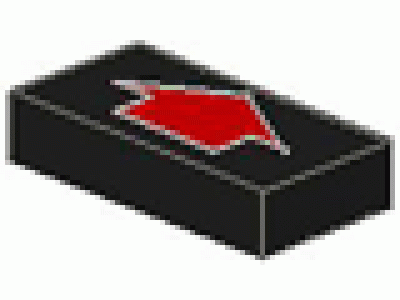 Fliese 1 x 2  schwarz, rotem breiter Pfeil  3069bp21