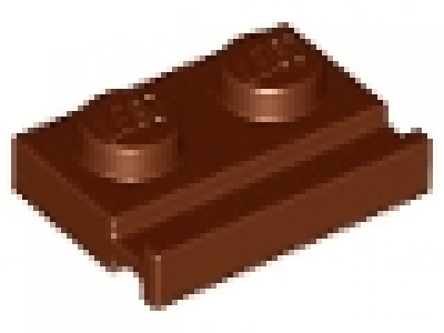 Platte 1 x 2 mit Führungschiene rotbraun 32028