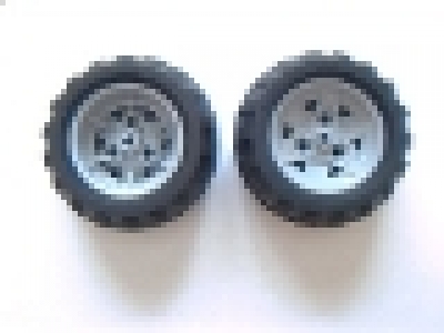 Wheel 43.2mm D. x 26mm Technic Racing Small, 3 Pin Holes with Black Tire 68.7 x 34 R (41896 / 61480), Felge neues hellgrau