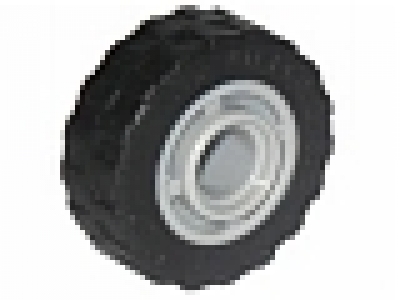 Wheel 11mm D. x 8mm with Center Groove with Black Tire 17.5 x 6 Shallow Staggered Treads (42610 / 51011u), neues hellgrau