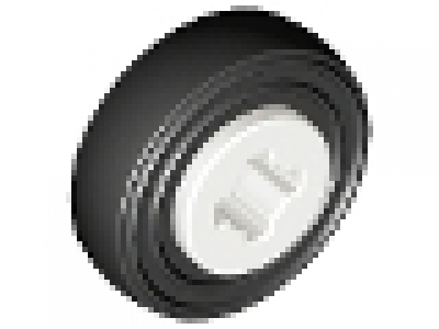 Wheel 8mm D. x 6mm with Black Tire 14mm D. x 4mm Smooth Small Single (4624 / 3139), weiß