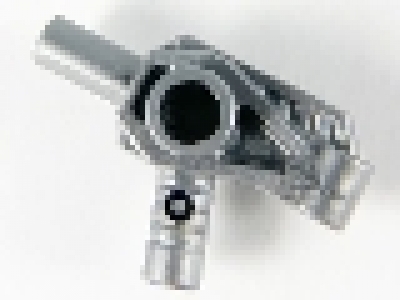Minifigure, Weapon Pistol, Bar on Front, Studs on Sides, Handle on Back and Bottom, flat silver