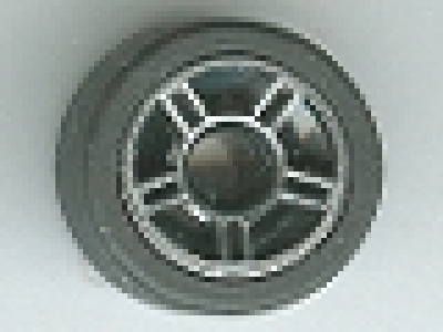 Wheel 11mm D. x 6mm with 5 Spokes with Silver Outline Pattern with Black Tire 14mm D. x 6mm Solid Smooth (50944pb01 / 50945) ,chrome