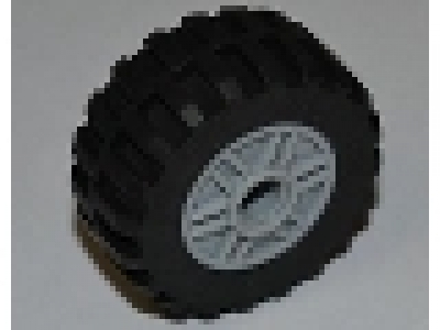Wheel 18mm D. x 14mm with Pin Hole, Fake Bolts and Shallow Spokes with Black Tire 30.4 x 14 Offset Tread - Band Around Center of Tread (55981 / 92402) neues hellgrau