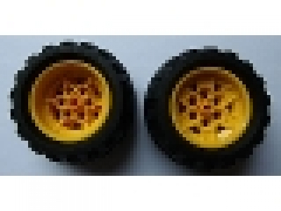 Wheel 43.2mm D. x 26mm Technic Racing Small, 6 Pin Holes with Black Tire 68.7 x 34 R (56908 / 61480) gelb