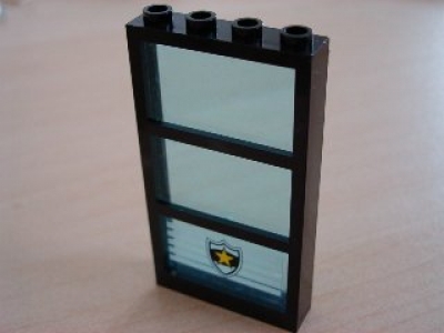 Fenster mit Querstreben 1x4x6 schwarz Glas tr hellblau mit Police