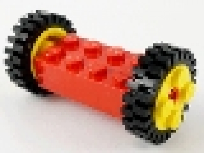 Achsstein 2 x 4 rot mit gelben Räder, 6249c02