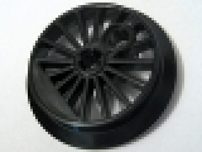 Black Train Wheel RC Train, Spoked with Technic Axle Hole and Counterweight, 37 mm diameter (Flanged Driver), schwarz